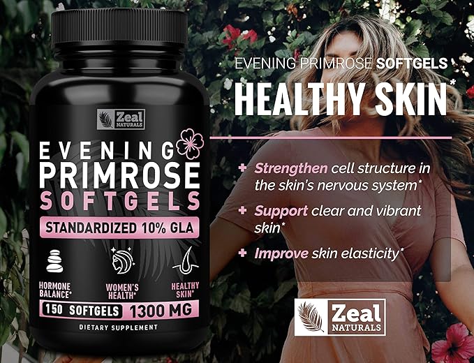 Evening Primrose Oil Capsules (150 Liquid Softgels | 1300mg) Premium Evening Primrose Oil – Natural-Sourced Hormone Support Supplement for Women - Cold Pressed w. 10% GLA