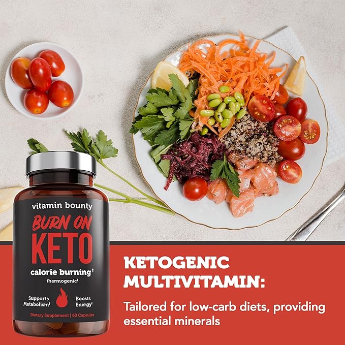 Vitamin Bounty Burn on Keto – Thermogenic Fat Burner + GLP-1 Support – Keto Diet Pills for Women & Men – Appetite Suppressant, Energy & Metabolism Booster – 60 Capsules