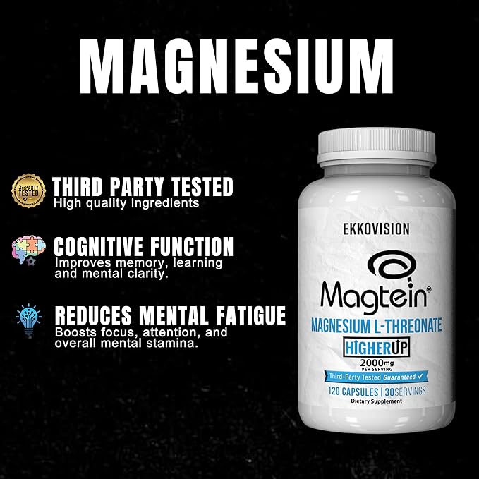 x Higher Up Magtein Magnesium L-Threonate, Memory & Cognitive Function Support, Magnesium Supplement with Essential Minerals for Men & Women, 2000 MG Per SVG, 120 Easy-to-Swallow Capsules