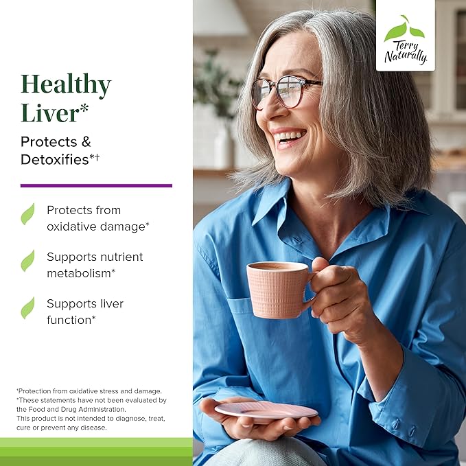Terry Naturally Healthy Liver - Liver Function & Health Support Supplement - Cellular Health Support with Andrographis EP80 & French Grape Seed Extract - Gluten-Free Dietary Supplement - 60 Capsules