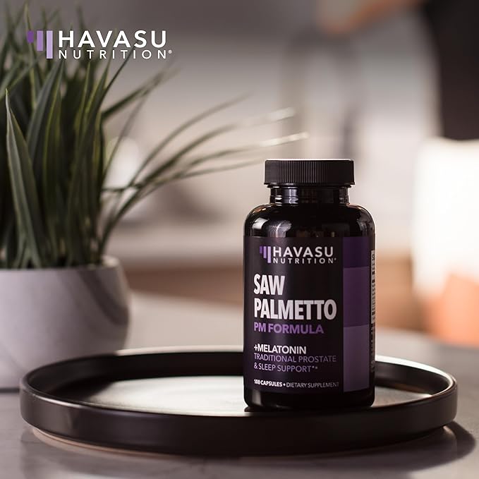 Saw Palmetto PM for Men with Melatonin 3mg - Night Time Prostate Health Supplement for Bladder and Sleep Support - Reduce Urinary Frequency - 200 Count - Vegan, Non-GMO Capsules - Over 6 Month Supply