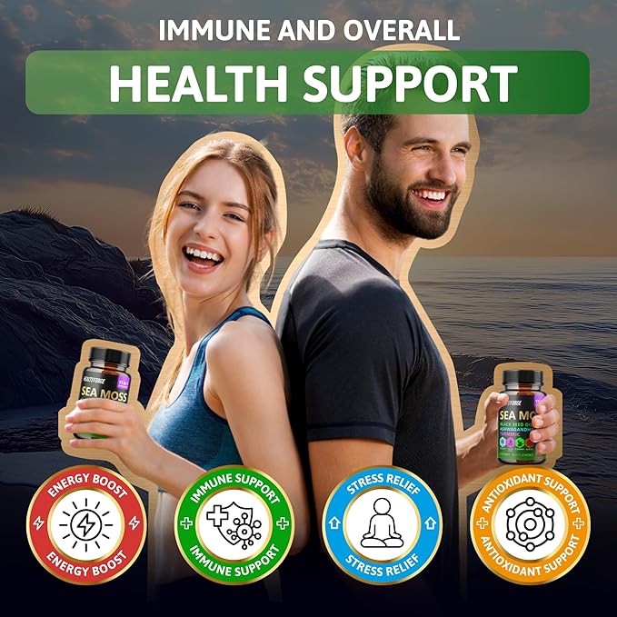 Shilajit, Ashwagandha Capsules & Sea Moss Capsules Black Seed Oil Capsules Ashwagandha, Turmeric - Shilajit for Woman Men Immune Support Rhodiola Rosea, Shilajit 60 Capsules & Sea Moss 60 Capsules Set