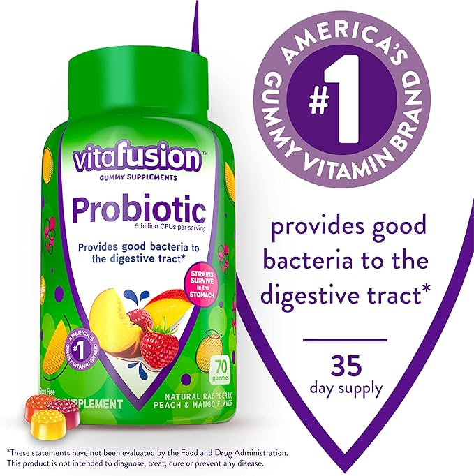 Vitafusion Probiotic Gummy Supplements, Raspberry, Peach and Mango Flavors & Omega-3 Gummy Vitamins, Berry Lemonade Flavored, Heart Health Vitamins(1) with Omega