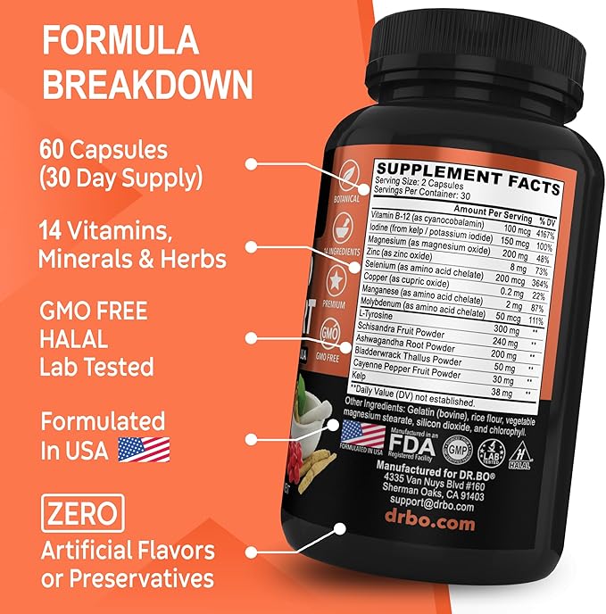 Thyroid Support & Adrenal Focus Drops - Thyroid Supplement Complex with L-Tyrosine Selenium Iodine & Organic Adrenal Support Supplements Focus Liquid Drops - Natural Brain and Memory Fatigue Attention