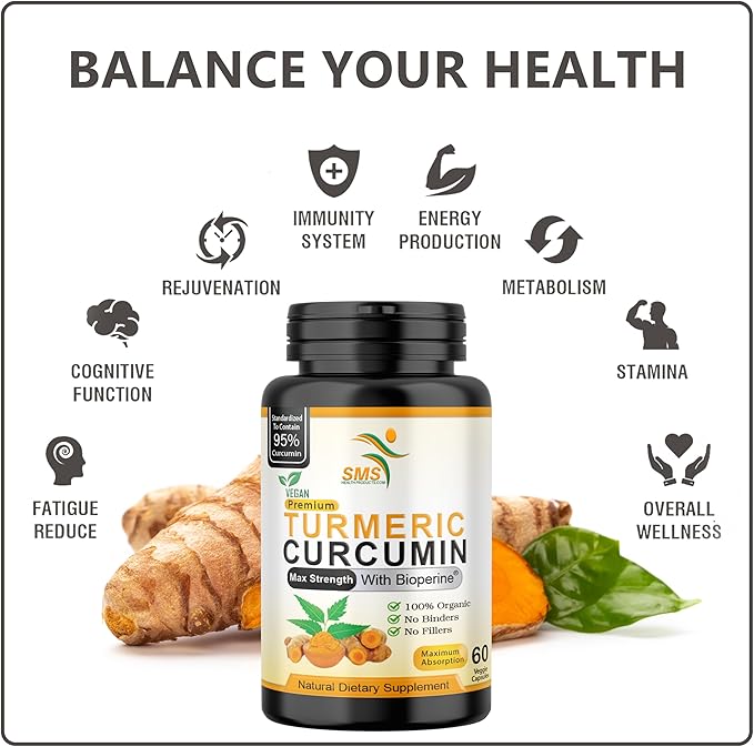 Turmeric Curcumin Supplement 1,000mg – 95% Curcuminoids with BioPerine® Black Pepper for Absorption – Vegan, Non-GMO, Made in USA – 60 Capsules