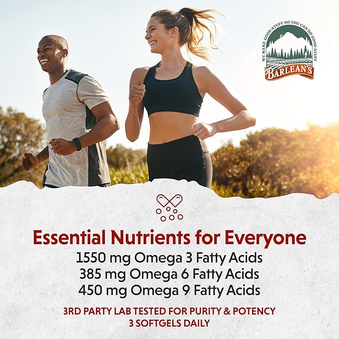 Barlean's Lignan Flaxseed Oil Softgels, Cold-Pressed Flax Seed Supplement with 1,550 mg ALA Omega-3 Fatty Acids, 1000mg, 100 ct