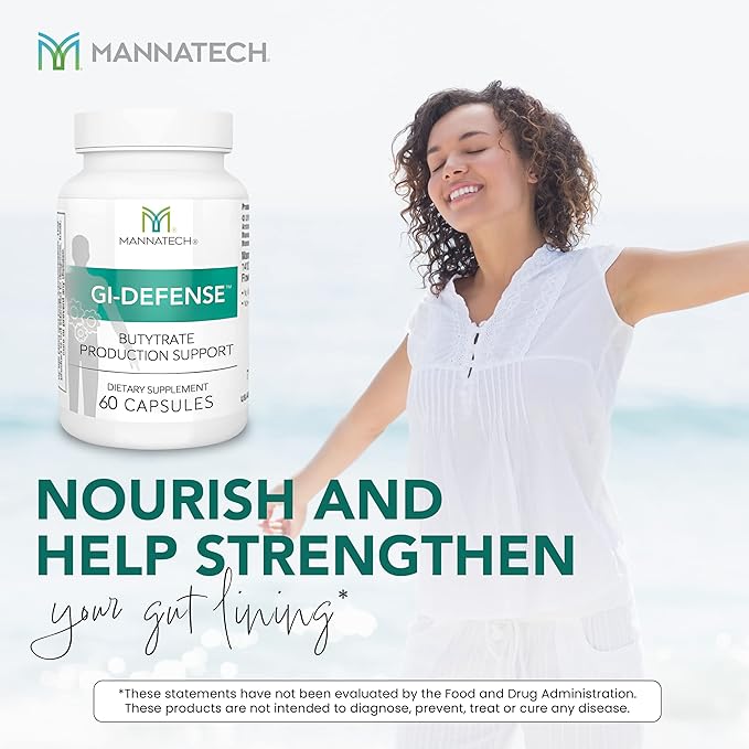 Mannatech Butyrate Supplement - Supports Gut Barrier Function, Intestinal Health, and Digestive Comfort - Promotes Short Chain Fatty Acid Production, Immune Support Supplement GI-Defense 60 Capsules