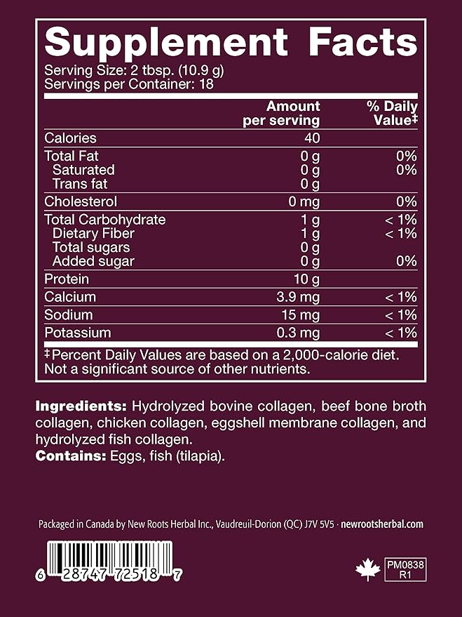 New Roots | Multi 5 Collagen Powder Supplement (Types I, II, III, V and X) Hydrolyzed Collagen - Dairy & Gluten Free - 12g per Serving - 7.05 oz