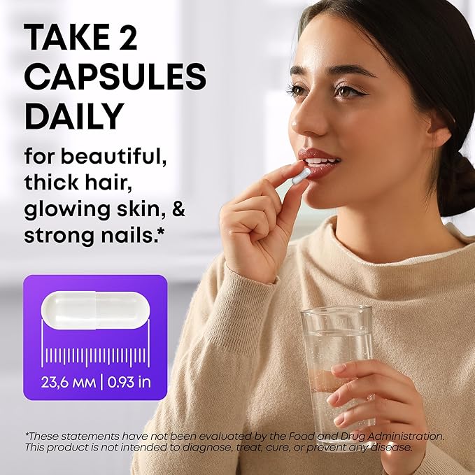 Biotin and Collagen Supplements with Keratin - Hair Vitamins - Hair Skin & Nails Vitamins with Biotin, Collagen, B Complex - Made in USA - Biotin Supplement for Strong Hair, Skin & Nails - 60 Capsules