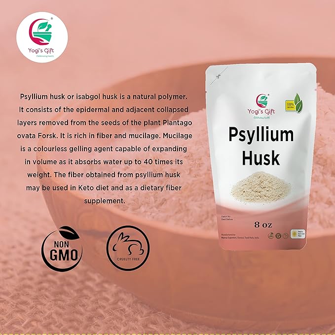 Psyllium Husk Whole 8 oz | 98% Purity | Soluble Fiber Supplement | Keto Friendly | Use in Smoothies, Cooking and Baking | Unflavored, Fine Ground, 100% Natural, Non GMO | by Yogi's Giftยฎ