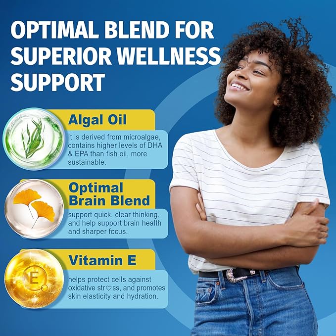Fish Oil Alternative 1200mg - Vegan Omega-3 Supplement for Adults, Algae Oil Science Backed 2:1 Ratio DHA 720mg EPA 360mg, Plant Based Omega-3 Softgels for Brain Eye Immunity, Vegan 240Cts