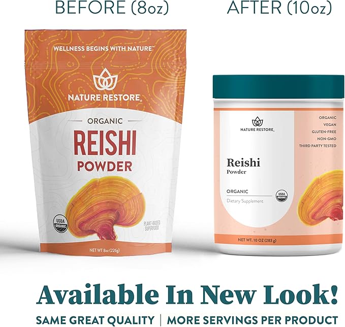 Nature Restore USDA Certified Organic Reishi Mushroom Powder, 10 Ounces, Non GMO, Gluten Free, Packaged in California, Ganoderma Lucidum/Lingzhi