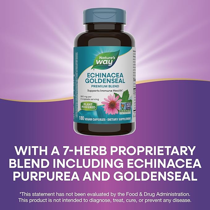 Nature's Way Echinacea Goldenseal - 900 mg Echinacea 7 Herb Blend per 2-capsule serving - For Immune Support* - With Cayenne Pepper, Gentian & Burdock - Gluten Free - 180 Vegan Capsules (Pack of 2)