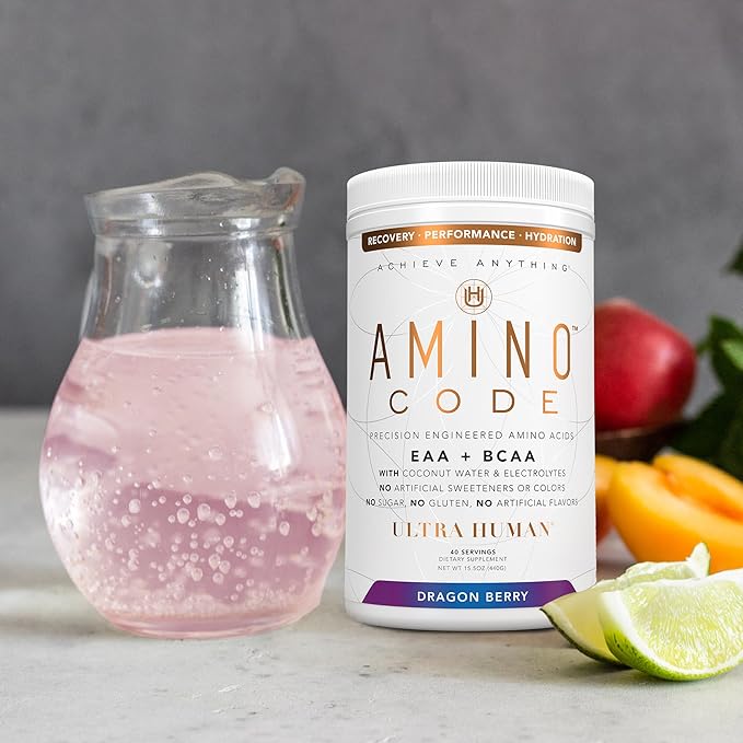 Amino Code | Essential Amino Acids + BCAAs + Coconut Water Electrolytes | Fast Hydration Workout Recovery Flavored Amino Energy Powder Drink | Clean Formula, 40 Servings - Dragonberry
