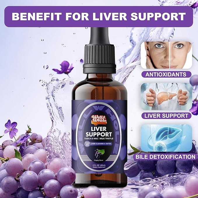 Liver Support Liquid Drops Supplement | TUDCA Drops Liver Clease & Detox with Milk Thistle, NAC, Dandelion, Artichoke & Glutathione for Detox, Bile Flow, and Digestive Health | Vegan & Non-GMO | 60ML