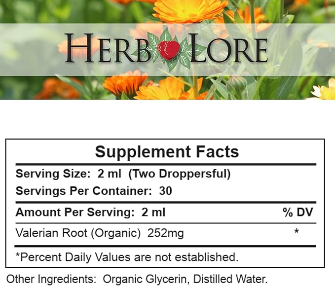 Herb Lore Valerian Root Tincture - Organic Liquid Extract Drops - Natural Herbal Sleep Aid for Kids & Adults - Alcohol Free (2 fl oz)