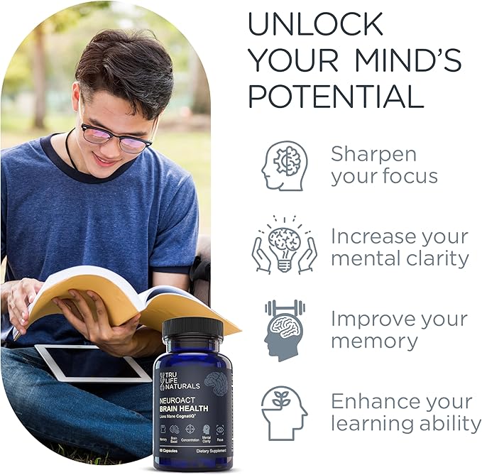 NEUROACT Brain Health Memory, Focus, Concentration, Mental Clarity with CognatiQ, Vitamin B3 & B6 | Manage Stress & Elevate Mood | Holistic Brain Health Formula, Sustained Energy & Well Being