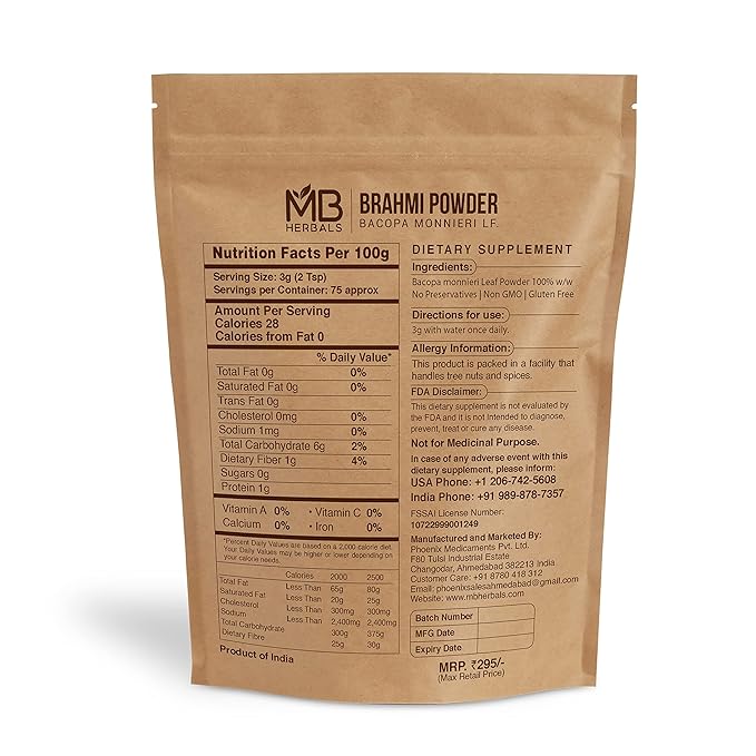 MB Herbals Pure Brahmi Powder 227g | Half Pound | Bacopa Powder | Hair Care