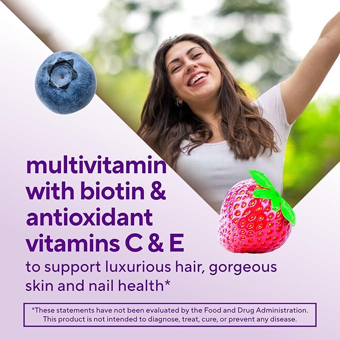 Vitafusion Gorgeous Hair, Skin & Nails Multivitamin Gummy Vitamins, plus Biotin and Antioxidant vitamins C&E, Raspberry Flavor, 135ct (45 day supply), from America’s Number One Gummy Vitamin Brand