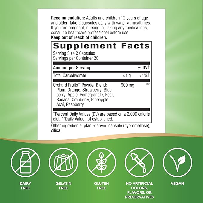 Nature's Way Orchard Fruits, Fruit Powder Blend, Contains 12 Different Fruits, 900mg Per 2-Capsule Serving, 60 Capsules (Packaging May Vary)