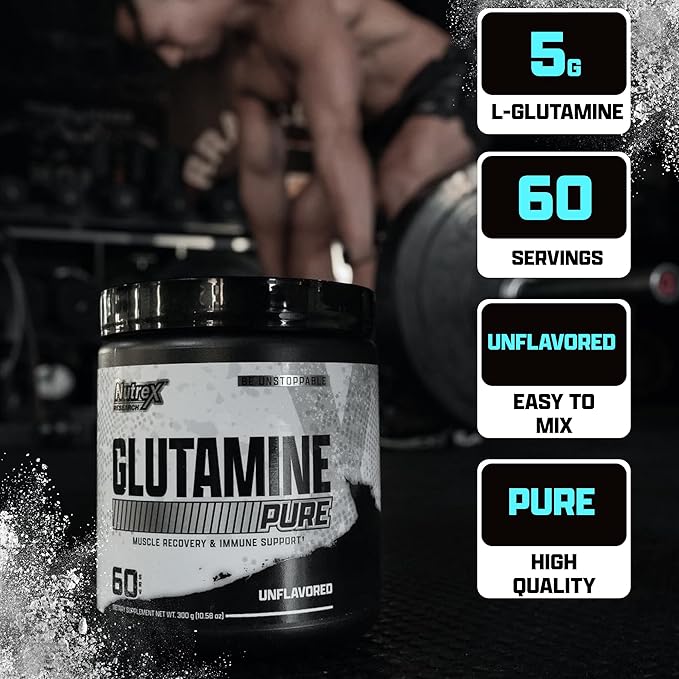Nutrex Research L-Glutamine Powder Supplement - 60 Serving - Pure Unflavored, Non-GMO & Gluten Free | No Clumps!