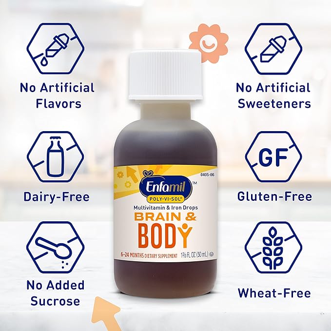 Enfamil Prenatals & Baby Vitamins Poly-Vi-Sol 8 Multi-Vitamins & Iron Supplement Drops for Infants & Toddlers, Supports Growth & Development, 50 mL Dropper Bottle (Pack of 2)