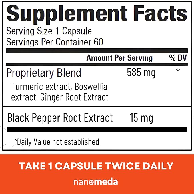 Nano Meda® Turmeric Curcumin with Boswellia | 100% Bioavailable, Patented Micronized Turmeric, Enhanced Absorption | Joint Support Supplement, 60 Count