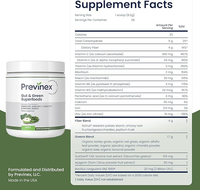 Gut & Green Superfoods Powder - Organic Greens with Clinically Studied Ingredients That Support Digestion, Gut Health, Immunity, Anti-Aging & Natural Energy