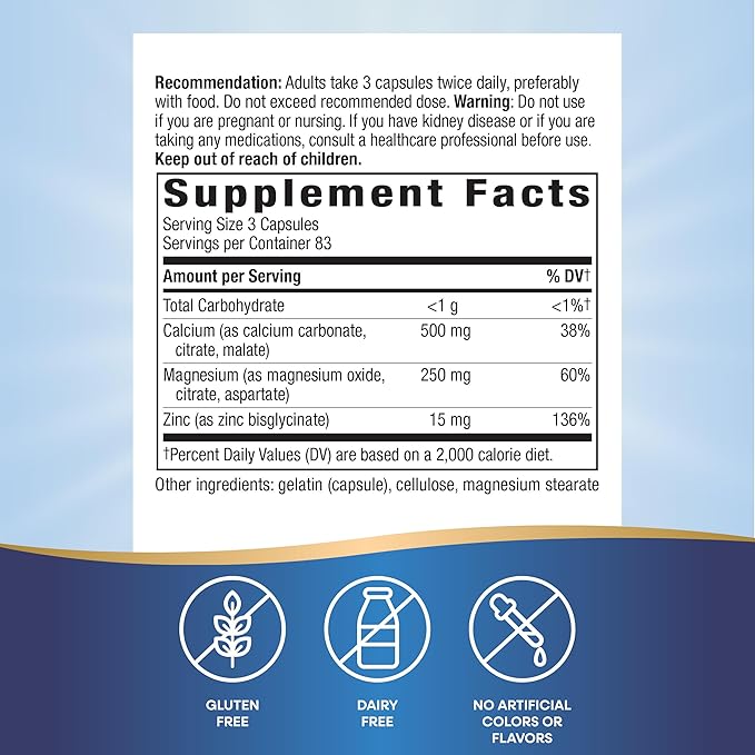 Nature's Way Calcium Magnesium & Zinc Mineral Complex, Supports Bone Health & Muscle Function*, Immune Support*, 250 Capsules (Packaging May Vary)