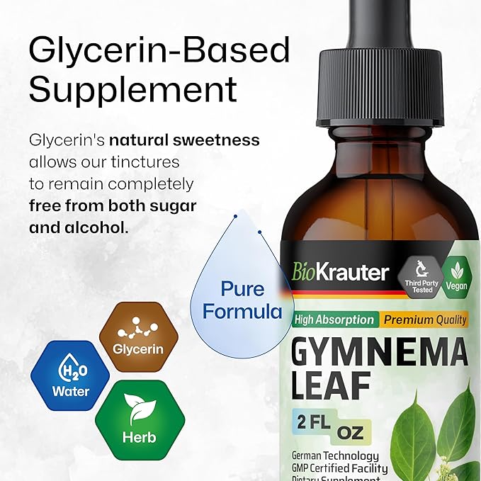BIO KRAUTER Gymnema Sylvestre Extract Drops - Alcohol and Sugar Free - Vegan Gymnema Leaf Extract 2 Fl.Oz.