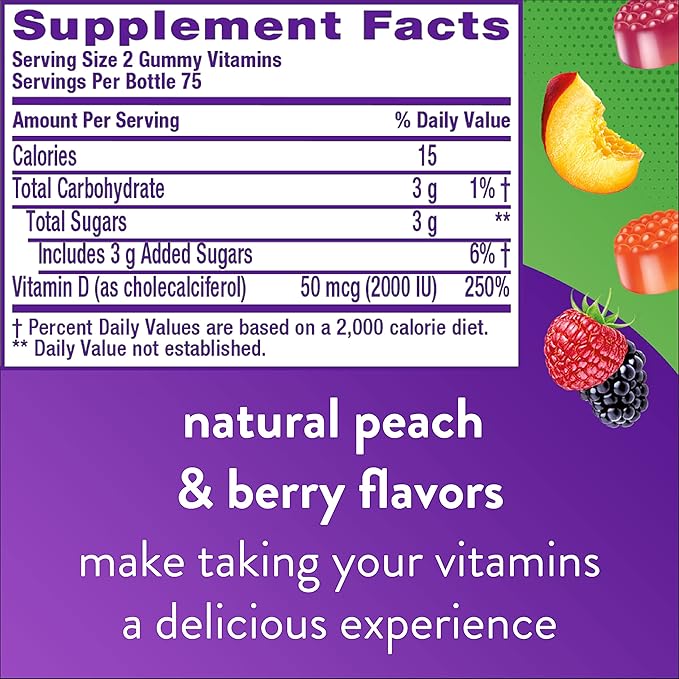 Vitafusion PreNatal Gummy Vitamins & Vitamin D3 Gummy Vitamins for Bone and Immune System Support, Peach, BlackBerry and Strawberry Flavored, 50 mcg Vitamin D, 75 Day Supply, 150 Count