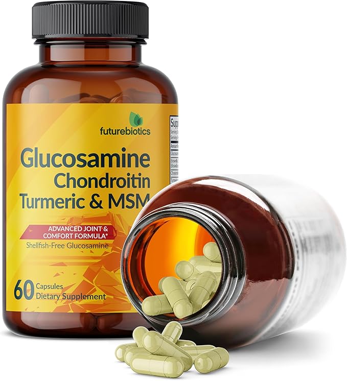 Futurebiotics Glucosamine Chondroitin Turmeric & MSM Advanced Joint Formula, Supports Healthy Joints & Mobility - Non-GMO, 60 Capsules