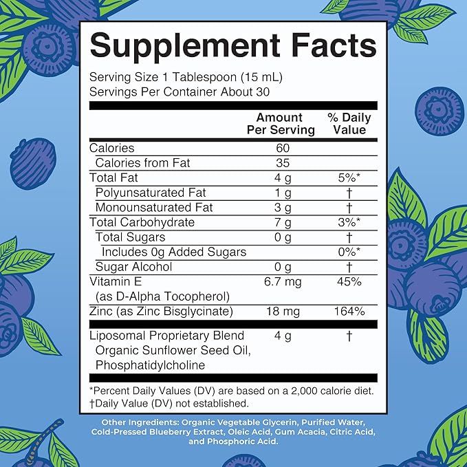 MaryRuth Organics Nutritional Supplement | Liposomal Liquid Zinc Supplement with Vitamin E | Overall Health and Skin Care | Blueberry | Vegan, Non-GMO, Gluten Free, No Sugar Added | 15.22 Fl Oz