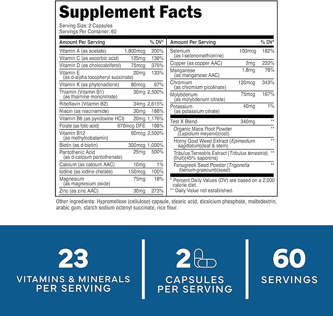 Type Zero Multivitamin Capsules for Men (120 Capsules) (1200 mg) - Gluten-Free, 60 Servings