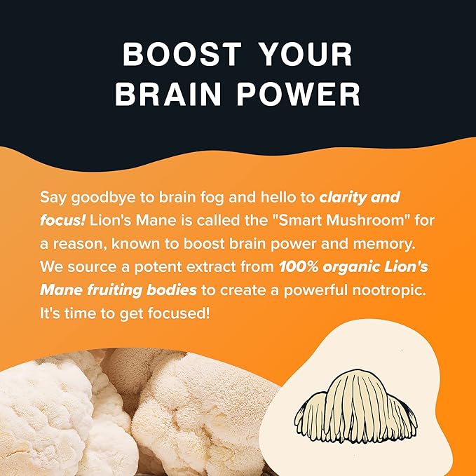 Rising Tide Organic Lions Mane Mushroom Powder - Highly Concentrated and Packed with Nourishing Compounds to Boost Focus, Creativity, and Memory - 4 OZ Vegan, Non-GMO Lions Mane Extract Powder