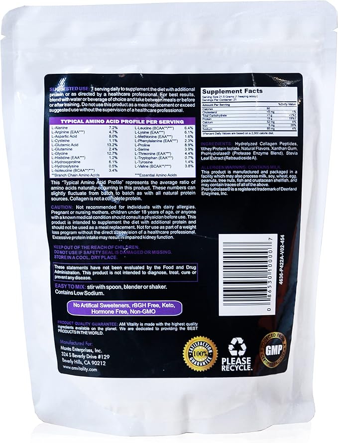 Collagen and Whey Protein Powder Complex Health Supplement - Vanilla Flavor - 16oz (21 Servings)