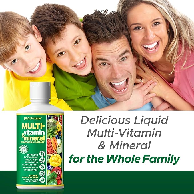 Life's Fortune Liquid Multivitamin for Men, Women & Teens, High Absorption Vitamins with Biotin, Vitamin C, D3, Minerals | Non-GMO, No Sugar Added | Supports Hair, Body Health & Energy | 32 oz