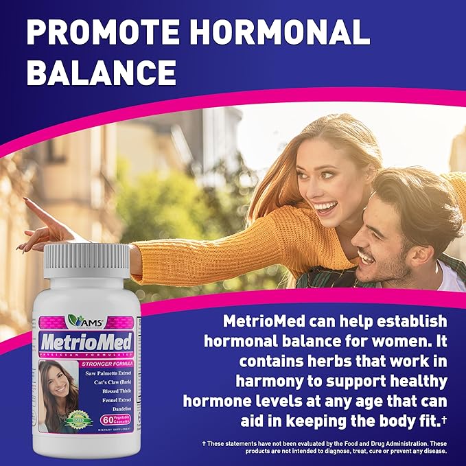 America Medic & Science MetrioMed 60 Capsules | Fertility Supplement for Women | Organic Pills with Black Cohosh, Chasteberry and Red Clover Herbs