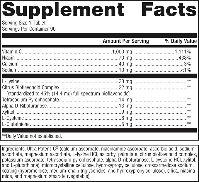Metagenics Ultra Potent-C 1000 Vitamin C - Gentle, Buffered Vitamin C Supplement - Immune Support Supplement* - Ascorbic Acid - 90 Tablets
