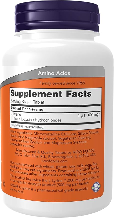 Now Foods L-Lysine 1000 mg Double Strength - 100 Tabs 3 Pack