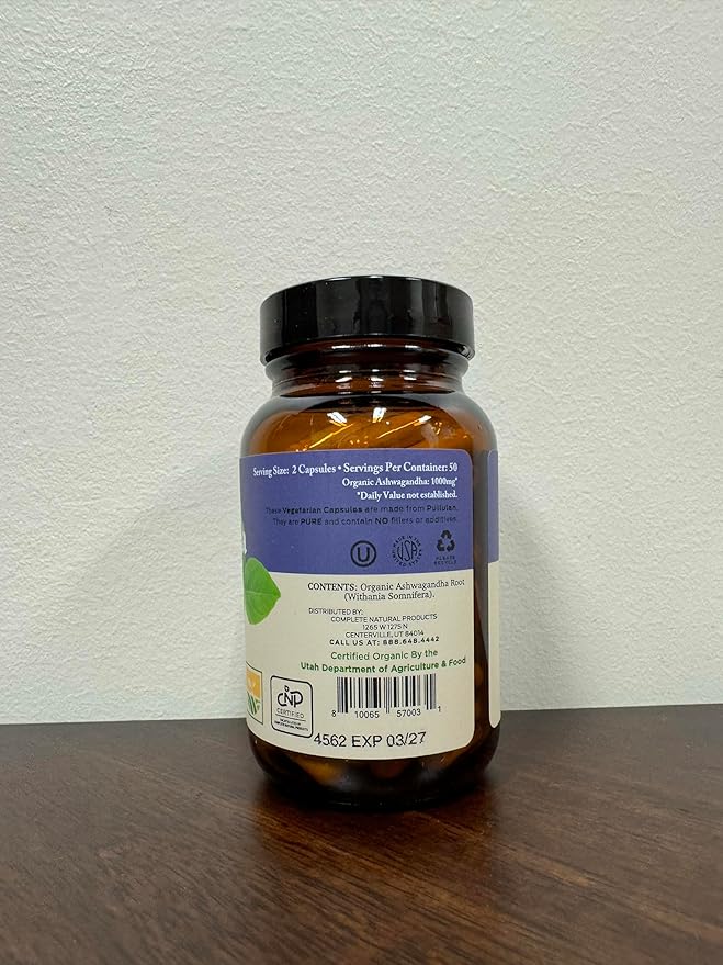 Organic Ashwagandha Capsules - 100 Capsules 500mg Pure Organic Ashwagandha Supplement for Calming Support