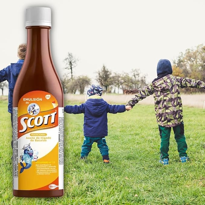 YAHVE - Emulsion de Scott Aceite de hígado de bacalao sabor tradicional Pack de 2 de 6.1 fl oz - 180 ml - Suplemento dietético para niños con vitamina A y Calcio.