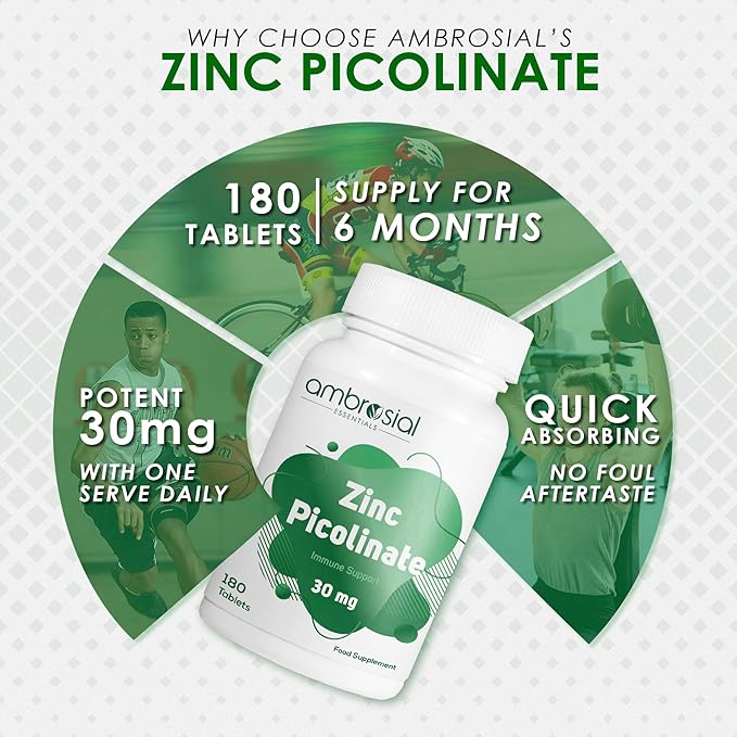 Ambrosial Zinc Picolinate 30mg Tablets Pack of 1-180 Tablets