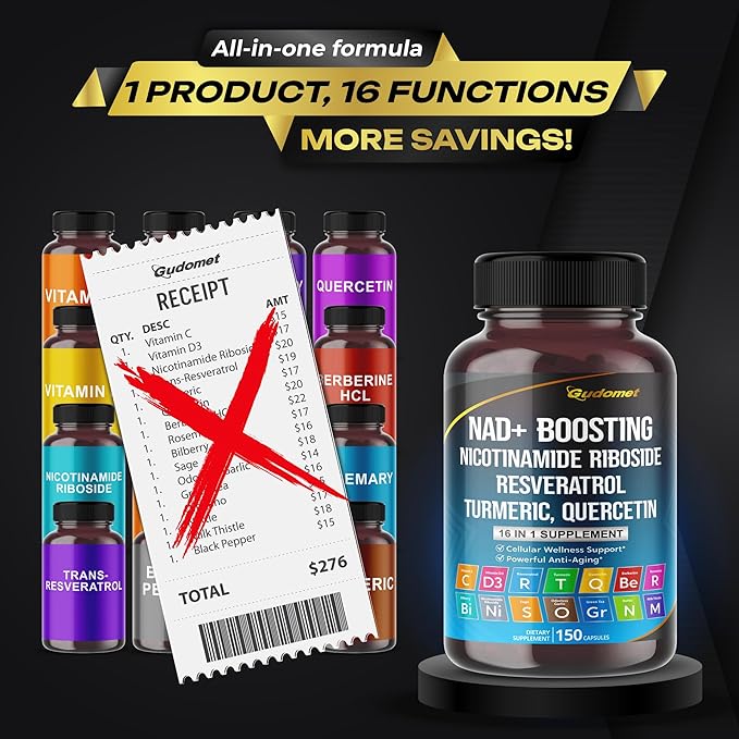 NAD+ Boosting Trans-Resveratrol Turmeric Quercetin Rosemary Bilberry Sage Green Tea Oregano Nettle Milk Thistle Black Pepper -150 Capsules- Made in USA