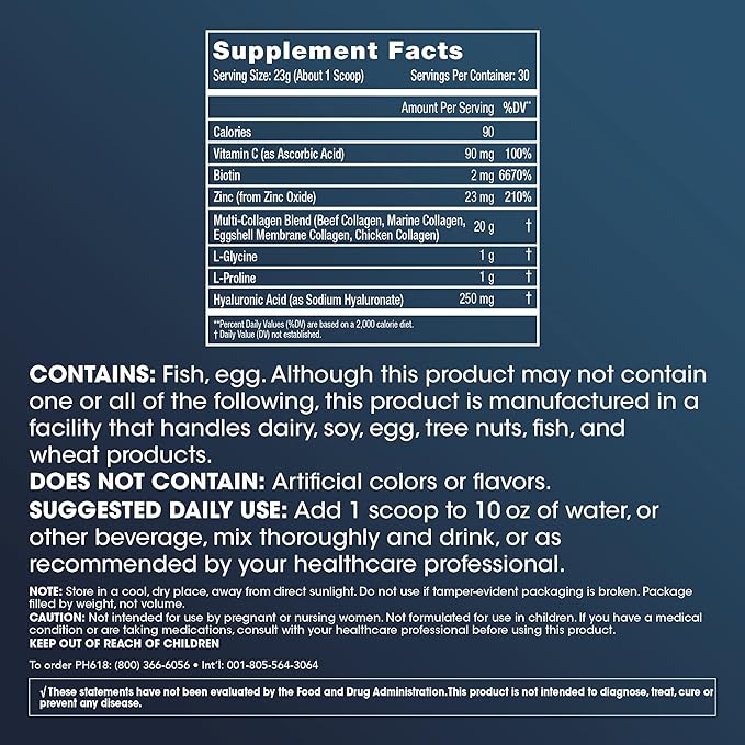 ProHealth Longevity Collagen Peptides Powder - for People Over 40. 20g Multi Collagen. 2g Pro-Collagen. Hyaluronic Acid. Type I, II, III, V, X for Joints, Bones, Hair, Skin, Muscles, Gut - 30 Servings