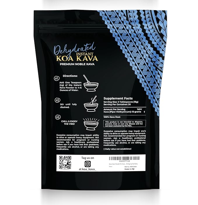 Koa Kava Dehydrated Instant Kava - 100% Dehydrated Instant Green Fijian Kava Root Powder, 4 oz (113g)