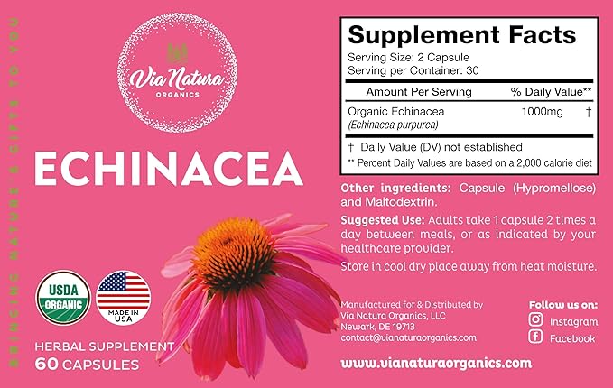 Echinacea Supplement | Natural & Organic | 60 Capsules