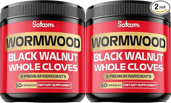 Satoomi [2 Packs - 50 Capsules - 5 in 1 Wormwood Capsules Supplement - Extracted from Black Walnut Whole Cloves Turmeric and Berberine HCl Immune System & Digestion Health
