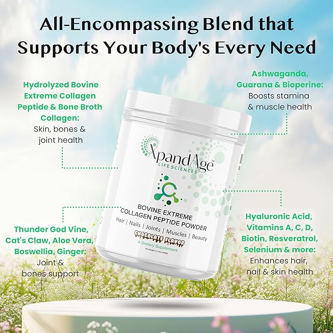 Bovine Extreme Collagen Peptide Powder with biotin,Pea,Guarana,safed musli and Others for Hair, Nails,Energy, Lean Muscle and Joint Health.Flavor Bitter Chocolate
