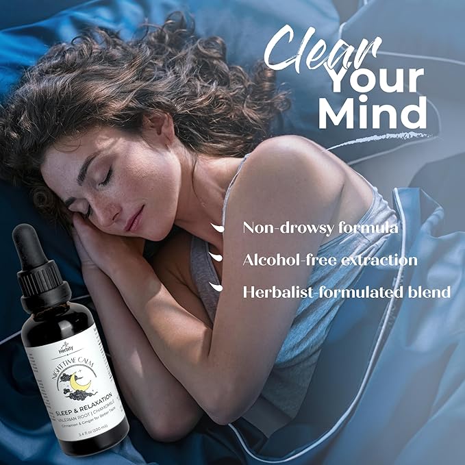 Nighttime Calm – Valerian & Chamomile Sleep Drops with Cinnamon & Ginger – Alcohol-Free Herbal Tincture for Relaxation & Wind-Down – (1.7 fl oz)
